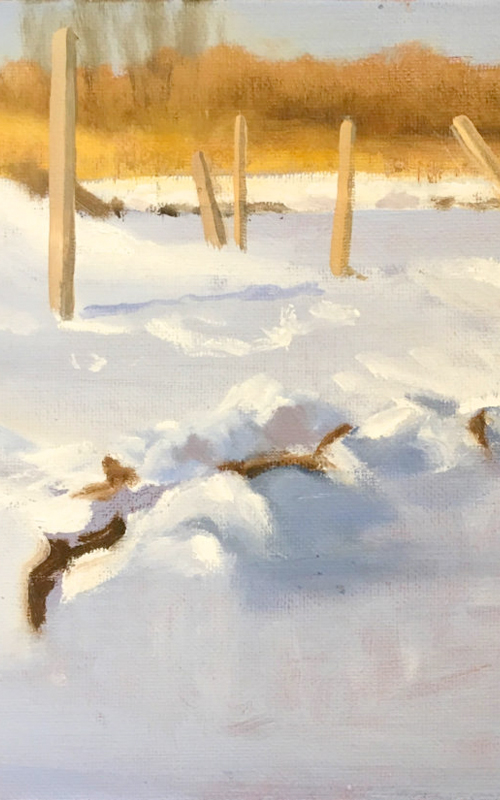 <h3>Hallock's Bay in Winter</h3>
<br>
<p><i>Fredrica Wachsberger</i></p>
<strong>2000 - acrylic on canvas
<br>
Gift of the artist</strong>
<br>
<br>
<p>Fredrica Wachsberger is an artist, archaeologist, art historian and writer who served on the Board of Trustees of the Oysterponds Historical Society for many years. She has been active in many aspects of Orient life and is the curator of the exhibition The 1980s: The Decade We Almost Lost Orient which is on view in one of these galleries.</p>