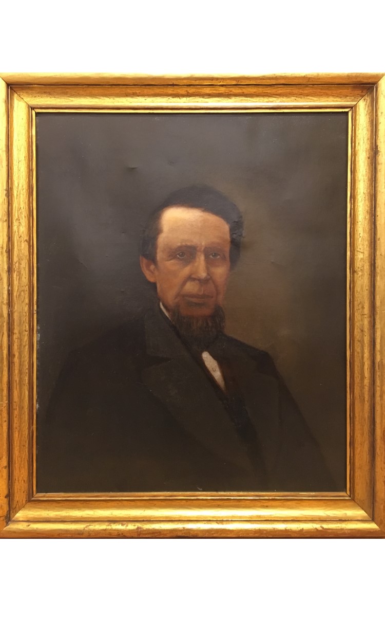 <h3>ABRAHAM G.D. TUTHILL</h3>
<br>
<p><strong>Portrait of John Lambert Tuthill</strong></p>
<p><strong>Ca. 1840</strong></p>
<p><strong>Gift of Mary McIntyre</strong></p>
<br>
<p>Whether John Lambert Tuthill was born in 1806 or 1808 has not been
resolved, although the obituaries usually state the earlier date. He died in
1890. John Lambert was the half-brother of Abraham Tuthill who had
been born more than thirty years before. They had the same father, John
Tuthill, but different mothers. John Tuthill had married Elizabeth
Dominey in 1769 and they had eleven children. Abraham was their fourth
child. Elizabeth died in 1802 and John re-married, this time to Anna
Evans. They had three children. The middle child was John Lambert
Tuthill who spent most of his life in Ohio where he ran a book bindery
and blank-book factory and was very active in politics. He was once
offered the ambassadorship to Peru by President Pierce, but declined it.
The obituaries on the wall to your left give an idea of his life in politics.
Note that the sketch that appeared in the newspaper obituary was based
on this painting. We presume that his half-bother Abraham painted the
portrait towards the end of his life. He died in 1843; John Lambert lived
until 1890.</p>